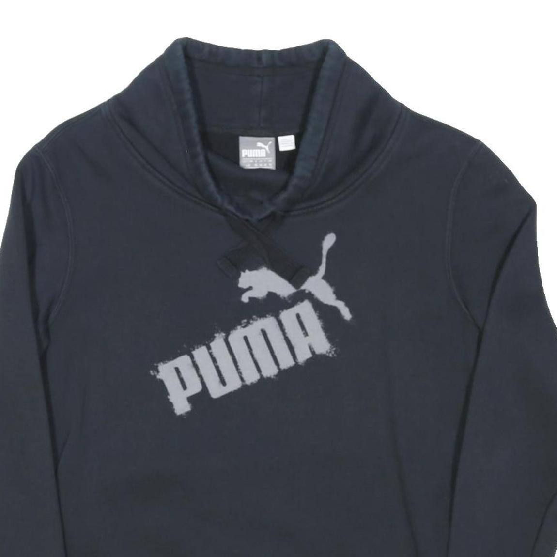 PUMA Womens Navy Blue Cotton Blend Sweatshirt Shawl Collar UK 14 Pullover
