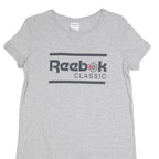 REEBOK Womens Grey Cotton Classic Logo Mini Dress Short Sleeve M Casual Summer
