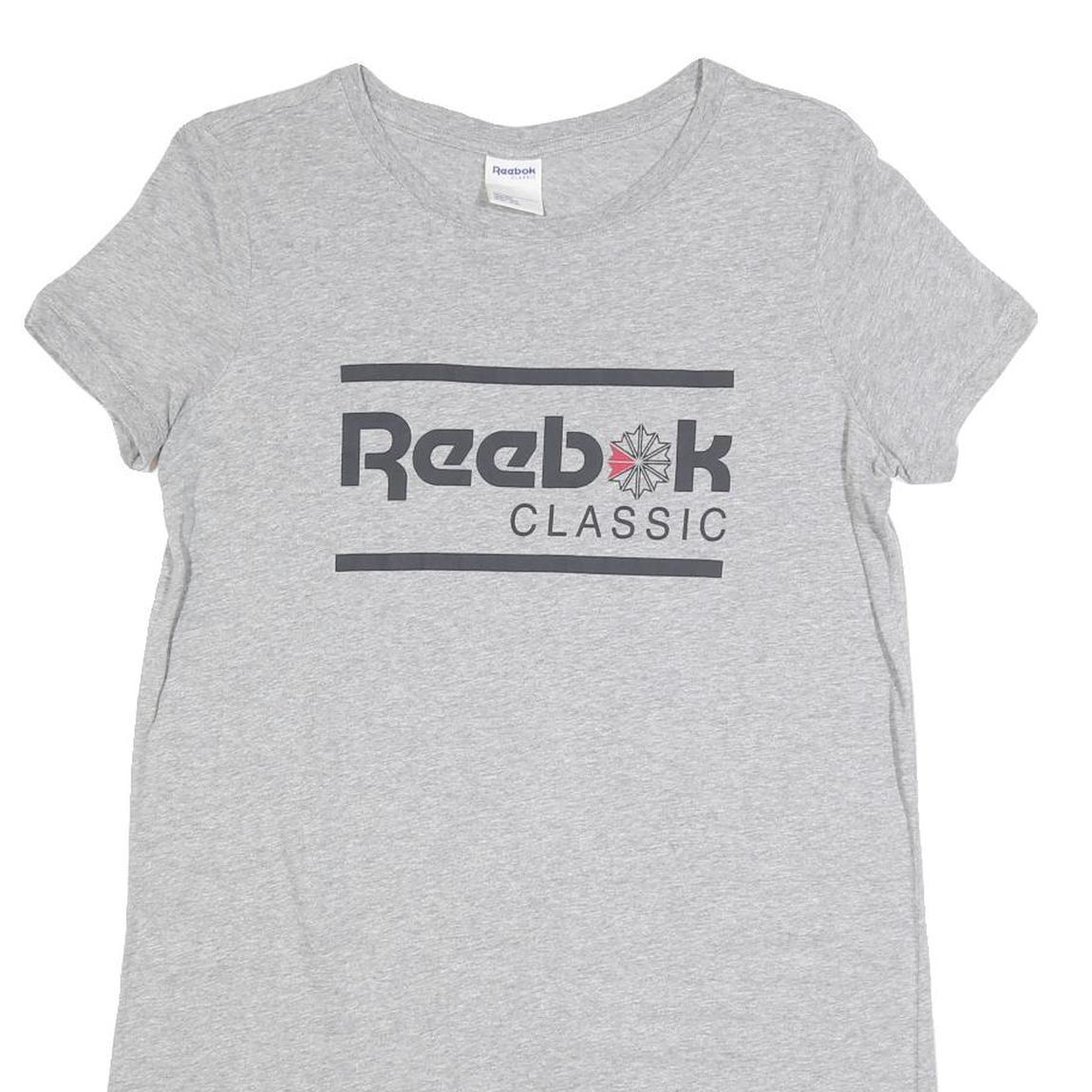 REEBOK Womens Grey Cotton Classic Logo Mini Dress Short Sleeve M Casual Summer