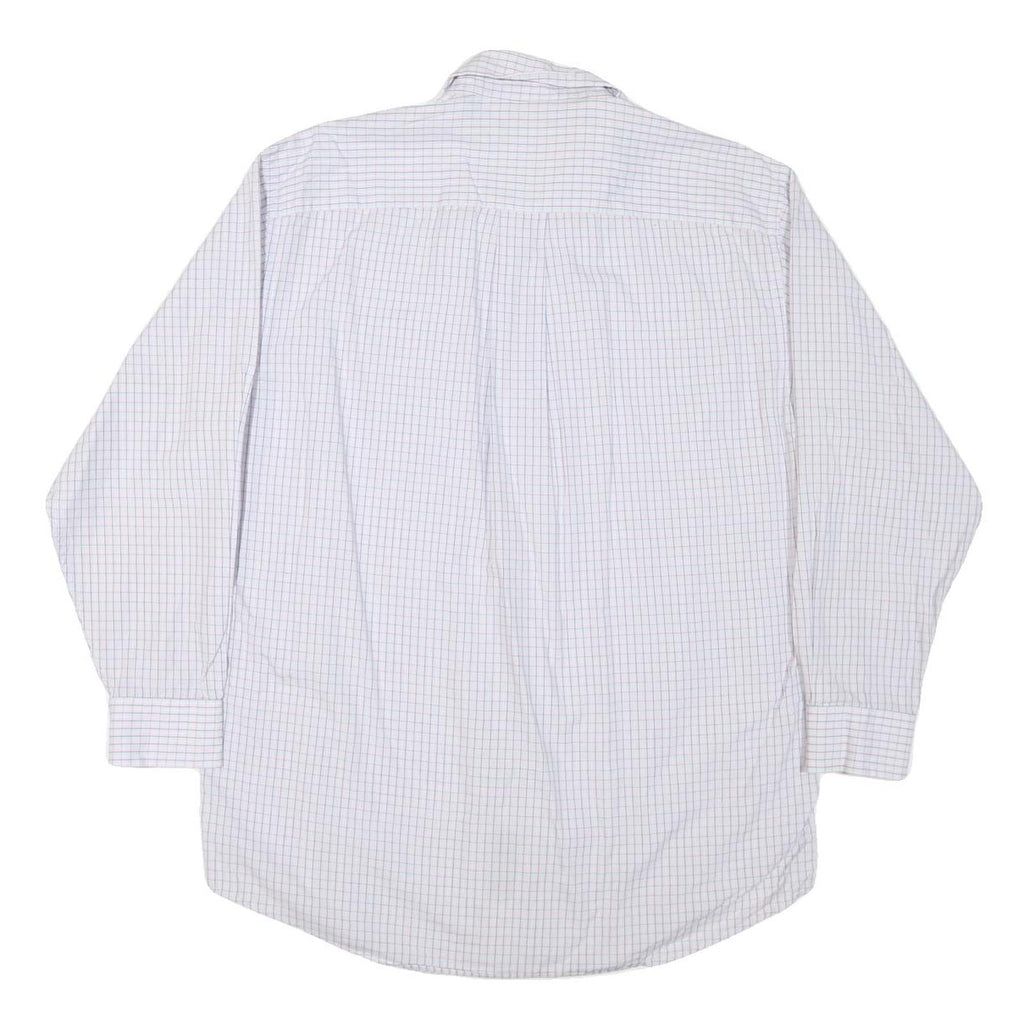 NAUTICA Mens White & Blue Checked Shirt L Cotton Blend Classic Fit Long Sleeve