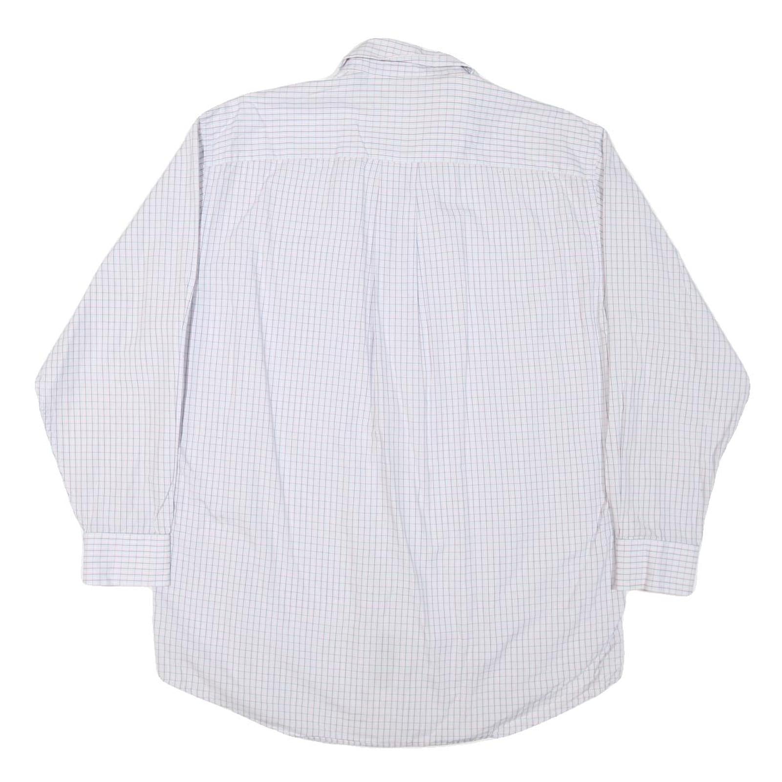 NAUTICA Mens White & Blue Checked Shirt L Cotton Blend Classic Fit Long Sleeve