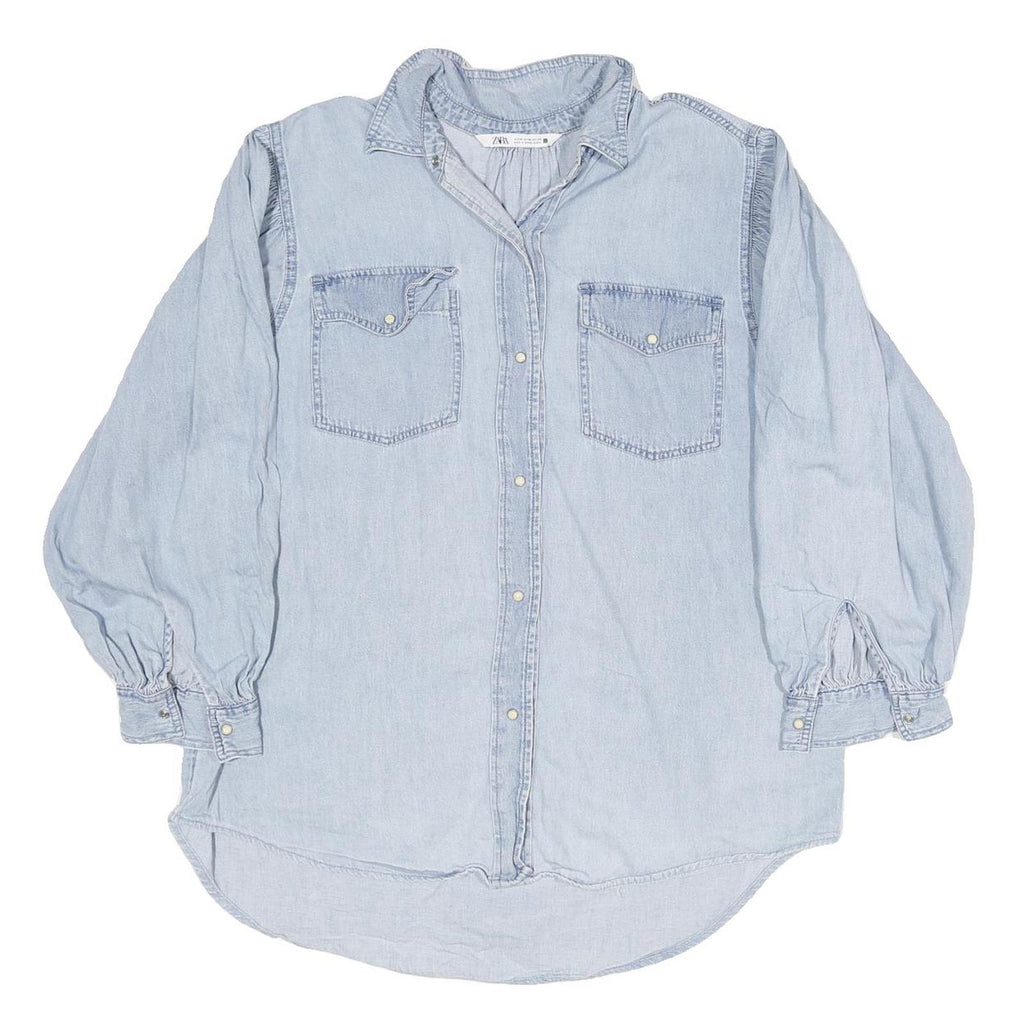 ZARA Womens Blue Denim Shirt Long Sleeve Collared M Button Front Casual Top