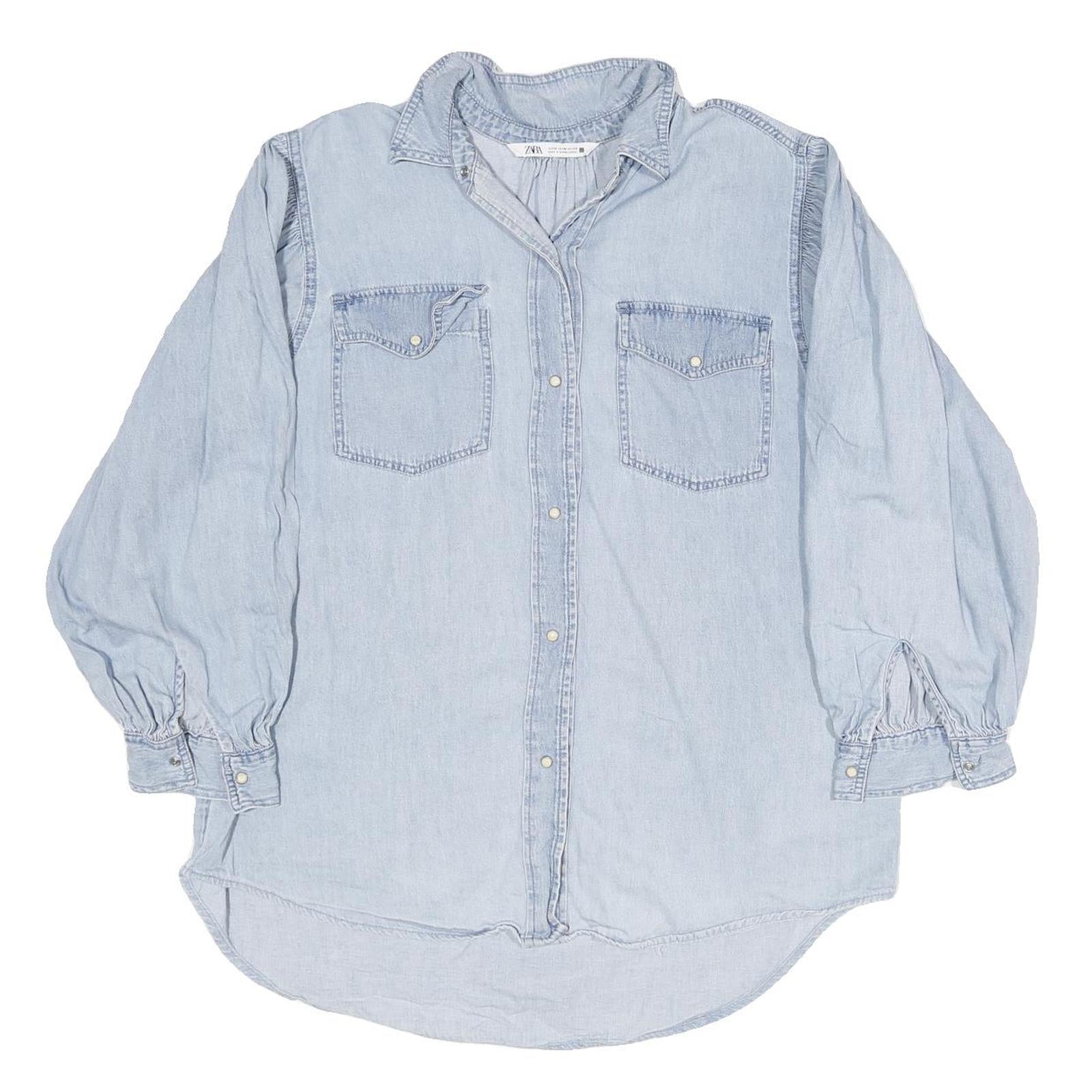 ZARA Womens Blue Denim Shirt Long Sleeve Collared M Button Front Casual Top