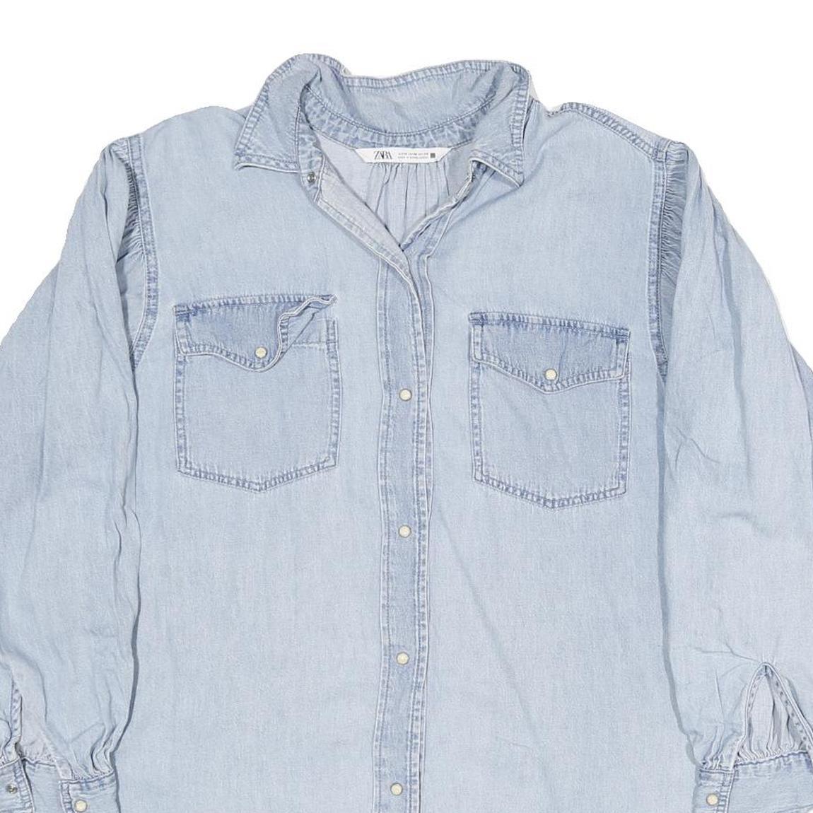 ZARA Womens Blue Denim Shirt Long Sleeve Collared M Button Front Casual Top