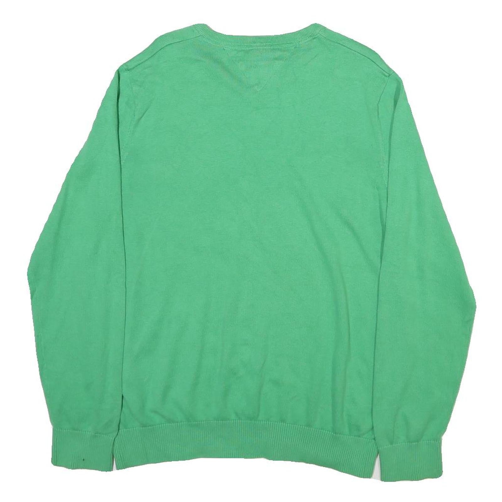 TOMMY HILFIGER Mens Green Navy & Grey Patterned V Neck Jumper Cable Knit L