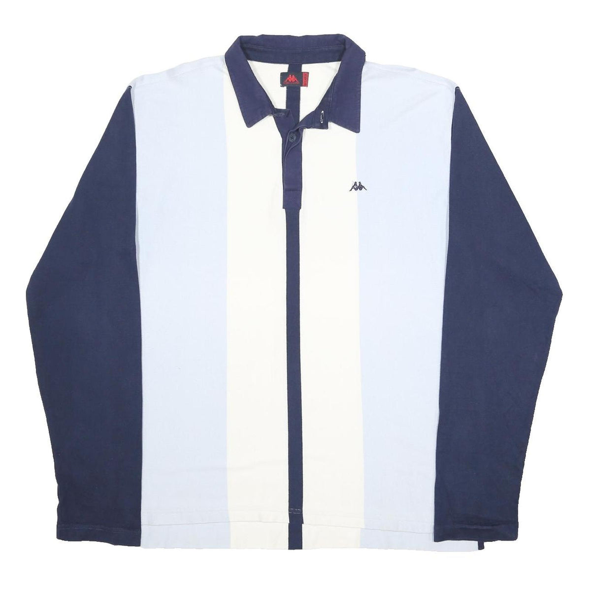 KAPPA Mens Blue & White Long Sleeve Striped Polo Shirt 2XL Casual Cotton