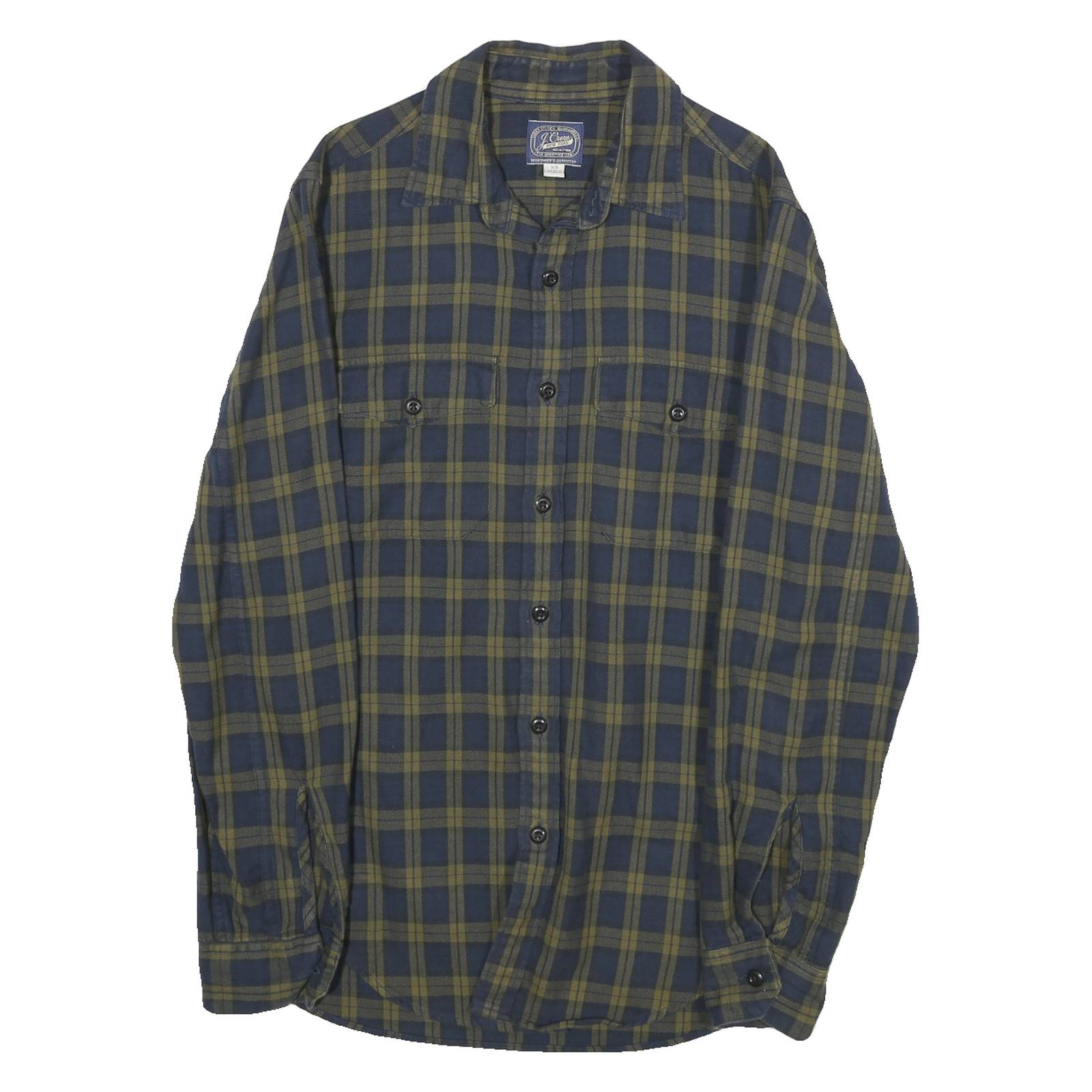 J.CREW Mens Blue & Olive Check Shirt XS Cotton Long Sleeve Button Casual Relaxed