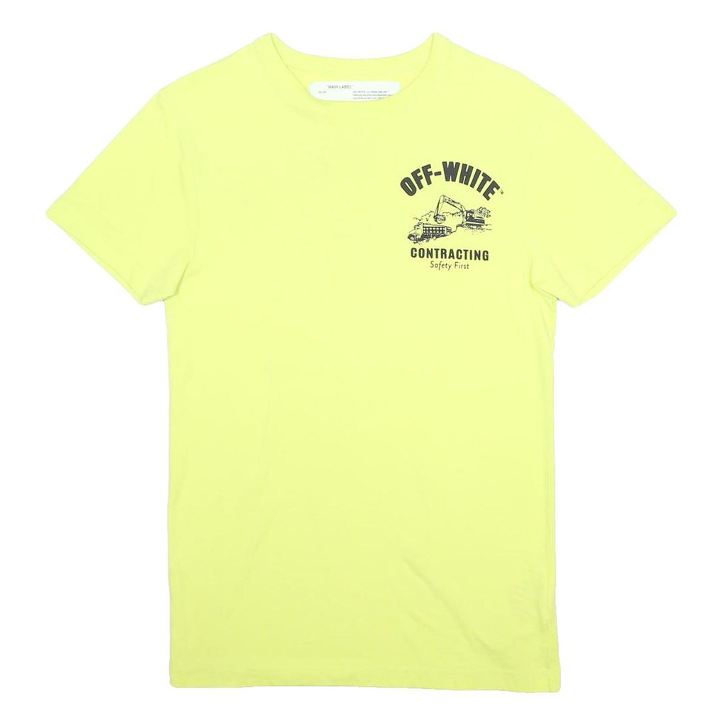OFF-WHITE Mens Yellow Graphic T-Shirt S Short Sleeve Crew Neck Contracting Print