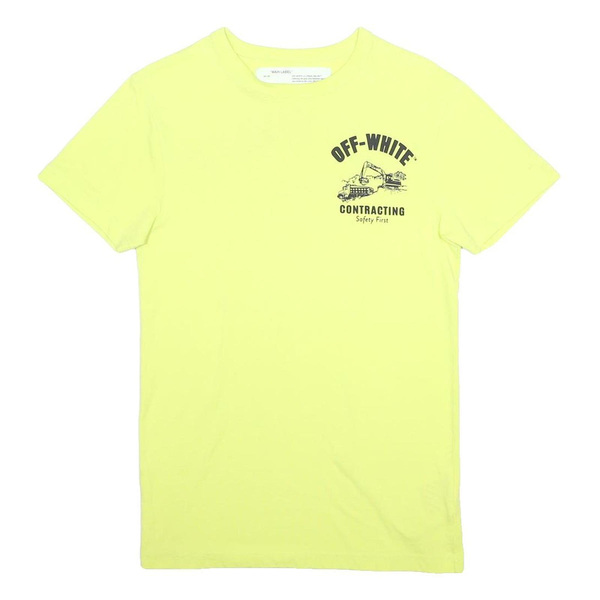 OFF-WHITE Mens Yellow Graphic T-Shirt S Short Sleeve Crew Neck Contracting Print