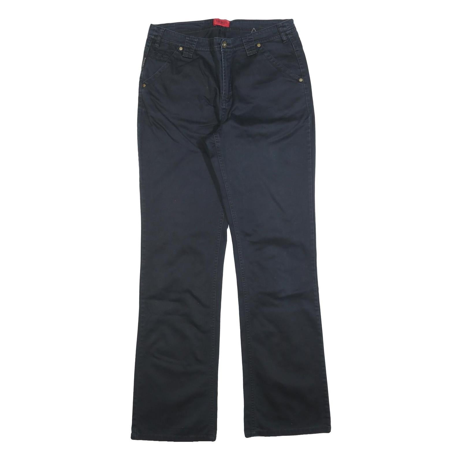 THE BEST Womens Regular Navy Blue Cotton Blend Trousers W30 L34 Zip Closure