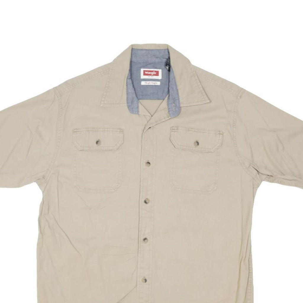 WRANGLER Mens Beige Cotton Blend Short Sleeve Shirt M Casual Workwear