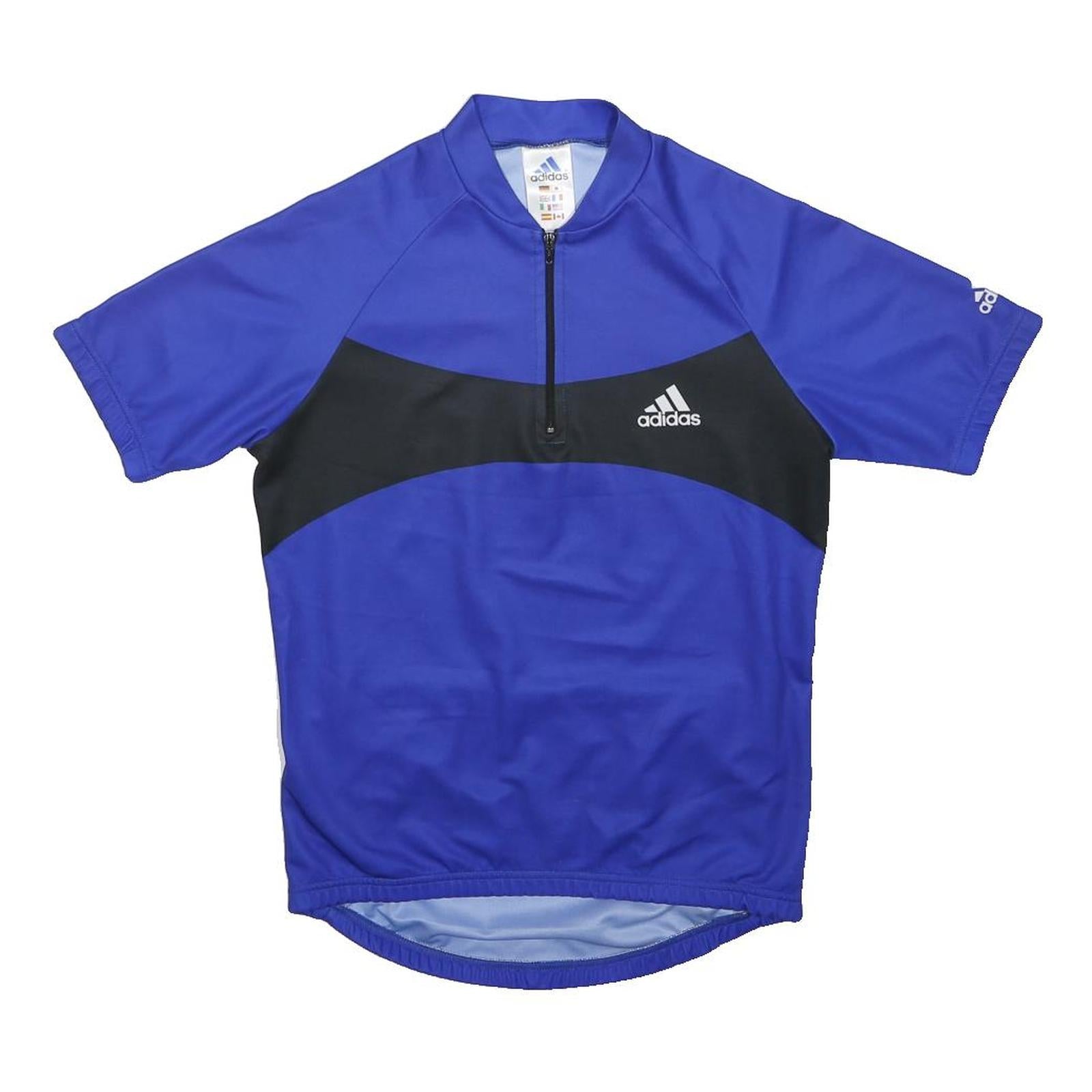 ADIDAS Boys Blue & Black Sports Cycling T-Shirt M Short Sleeve 1/4 Zip