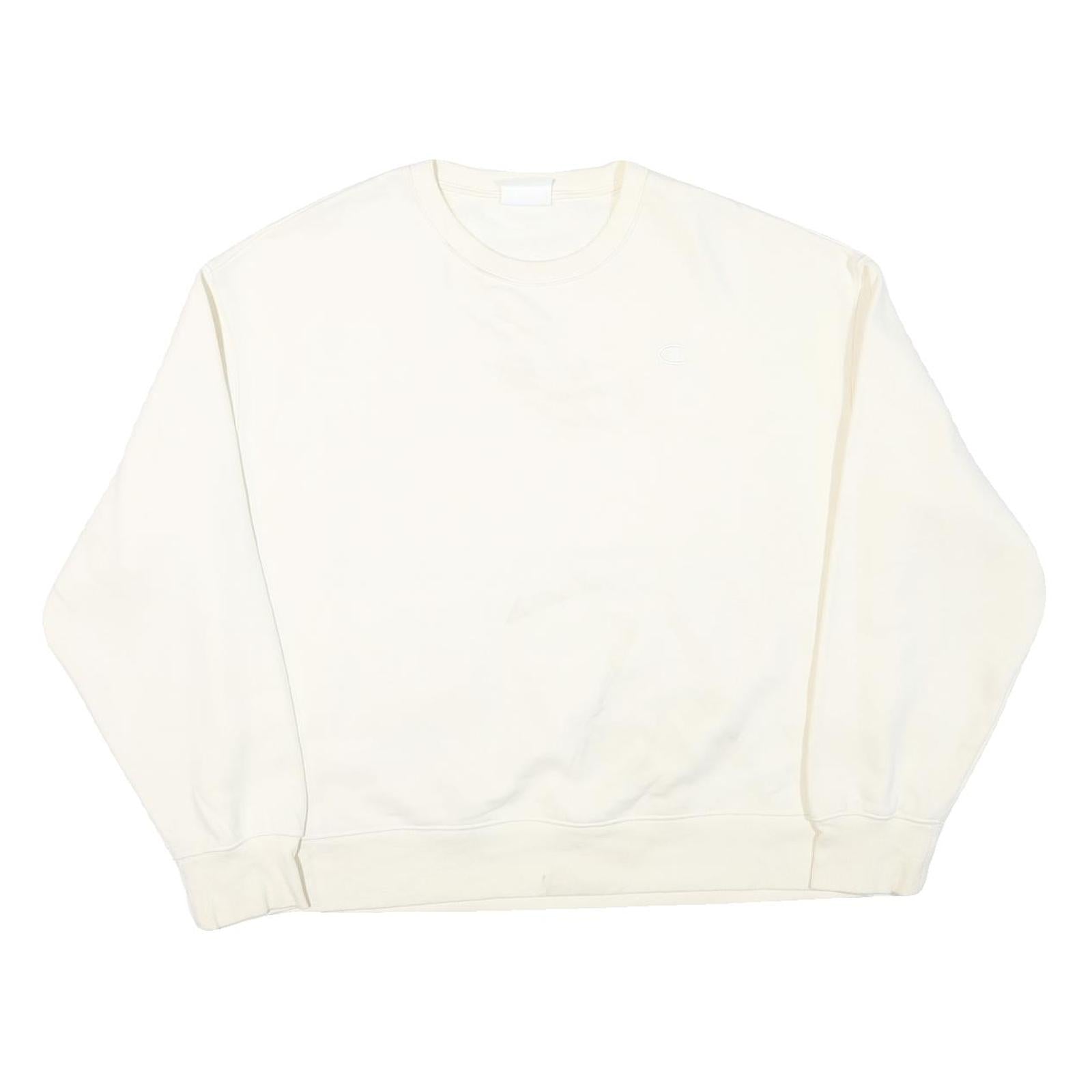 CHAMPION Mens White XL Crew Neck Cotton Blend Sweatshirt Classic Logo