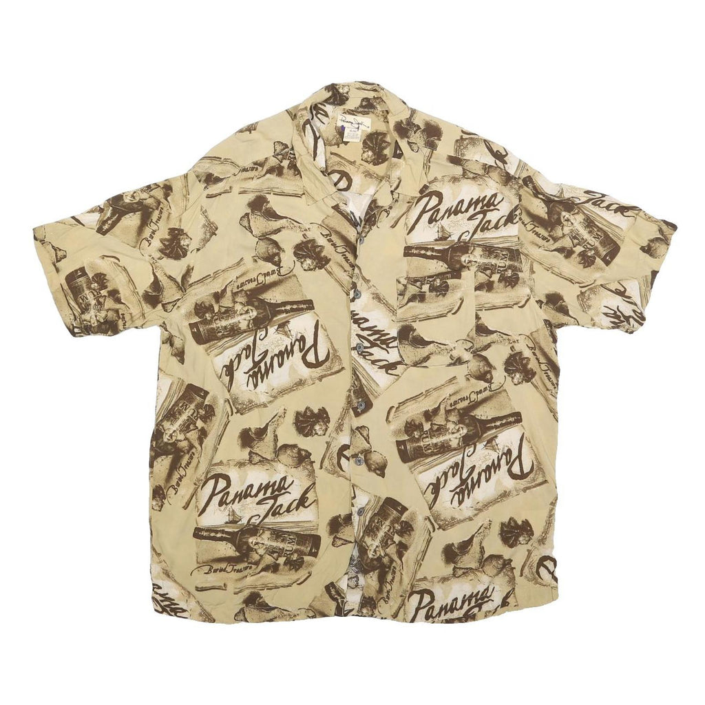 PAVANA JACK Mens Beige Rayon Shirt XL Beach Print Button Front Relaxed Fit
