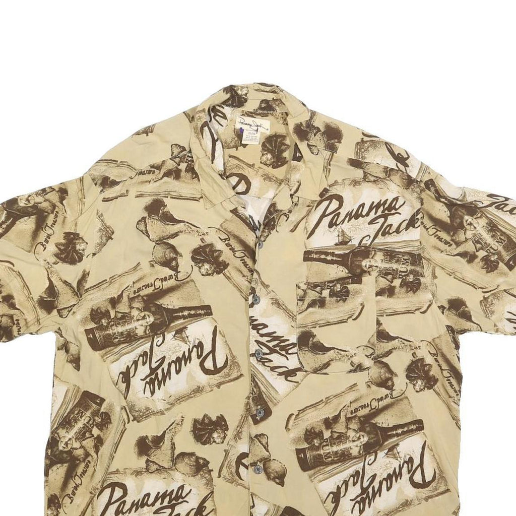 PAVANA JACK Mens Beige Rayon Shirt XL Beach Print Button Front Relaxed Fit