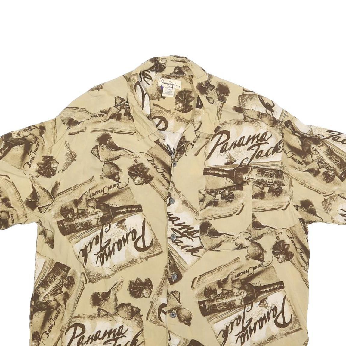 PAVANA JACK Mens Beige Rayon Shirt XL Beach Print Button Front Relaxed Fit