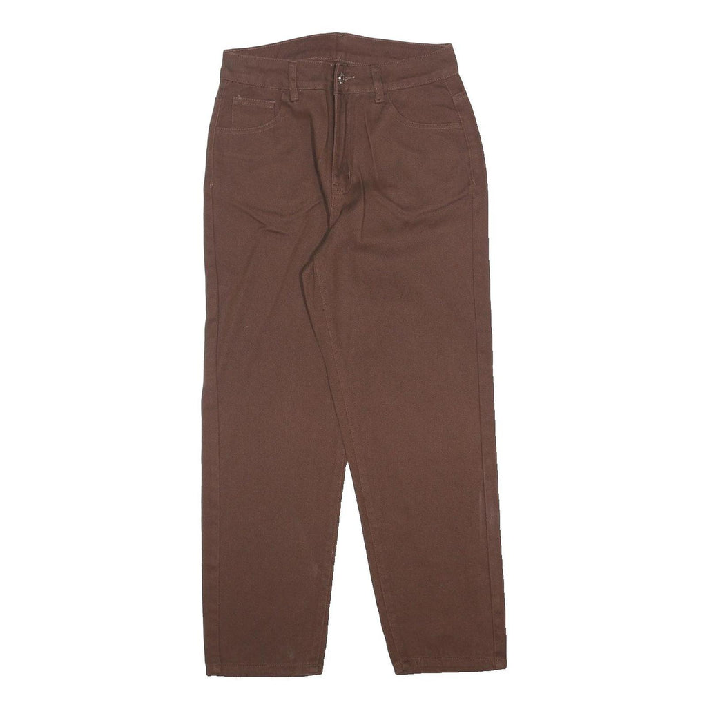 Brown Womens Cotton Blend Regular Fit Trousers W26 L25 Zip Closure Casual Wear