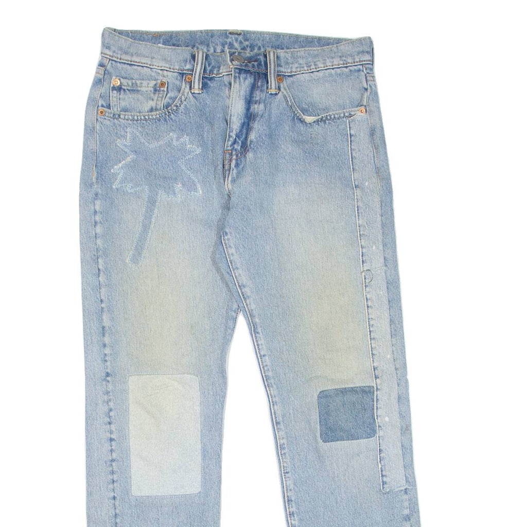 LEVI'S 502 Jeans Customised Mens Blue Regular Tapered Stone Wash W28 L30