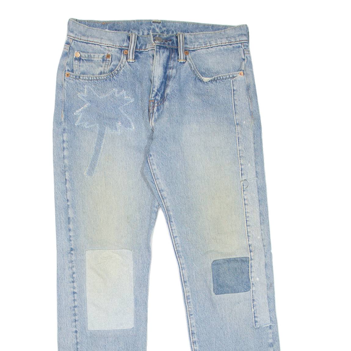 LEVI'S 502 Jeans Customised Mens Blue Regular Tapered Stone Wash W28 L30