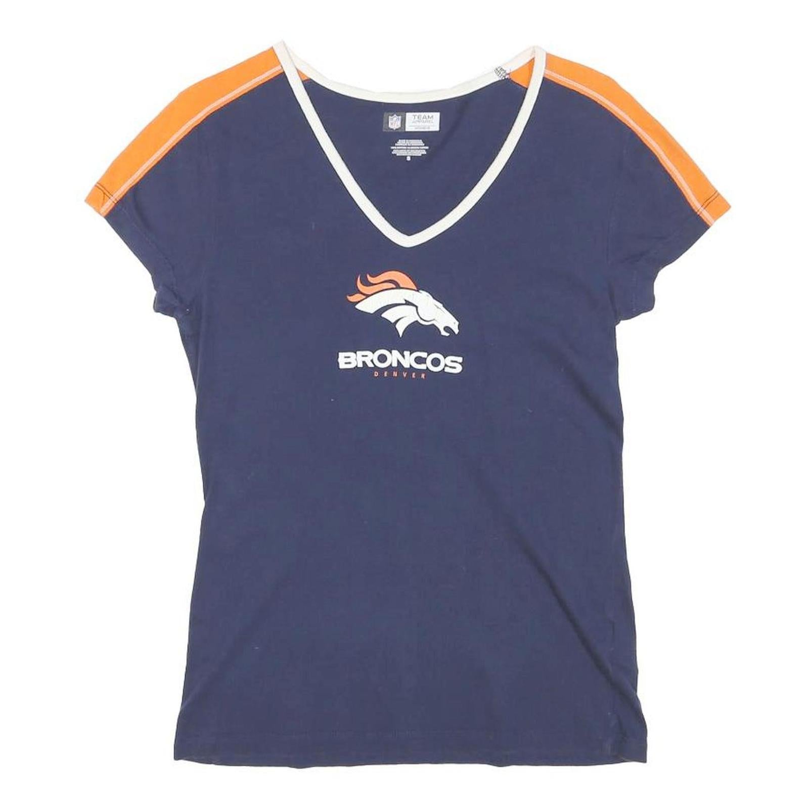 NFL Womens Blue & Orange Denver Broncos V-Neck Short Sleeve S T-Shirt Cotton