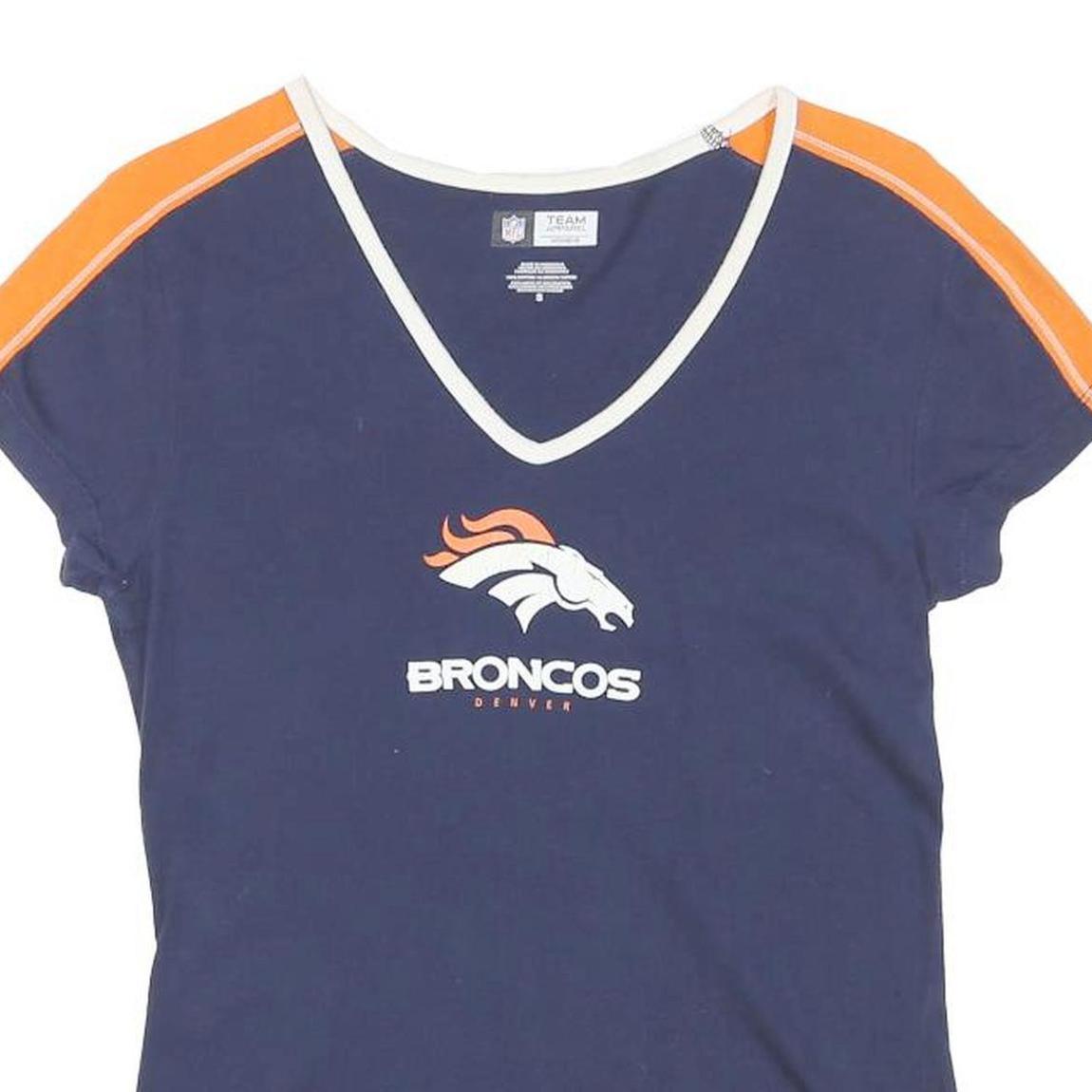 NFL Womens Blue & Orange Denver Broncos V-Neck Short Sleeve S T-Shirt Cotton
