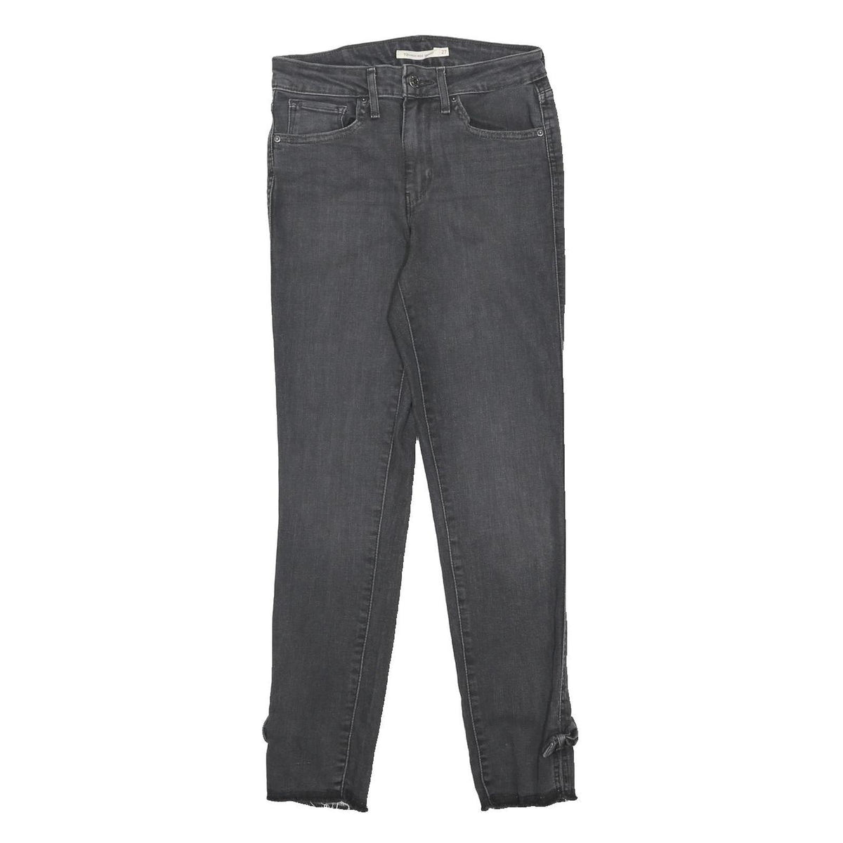 LEVI'S 721 Womens Slim Black Denim Raw Hem Bow Detail W27 L27 Jeans