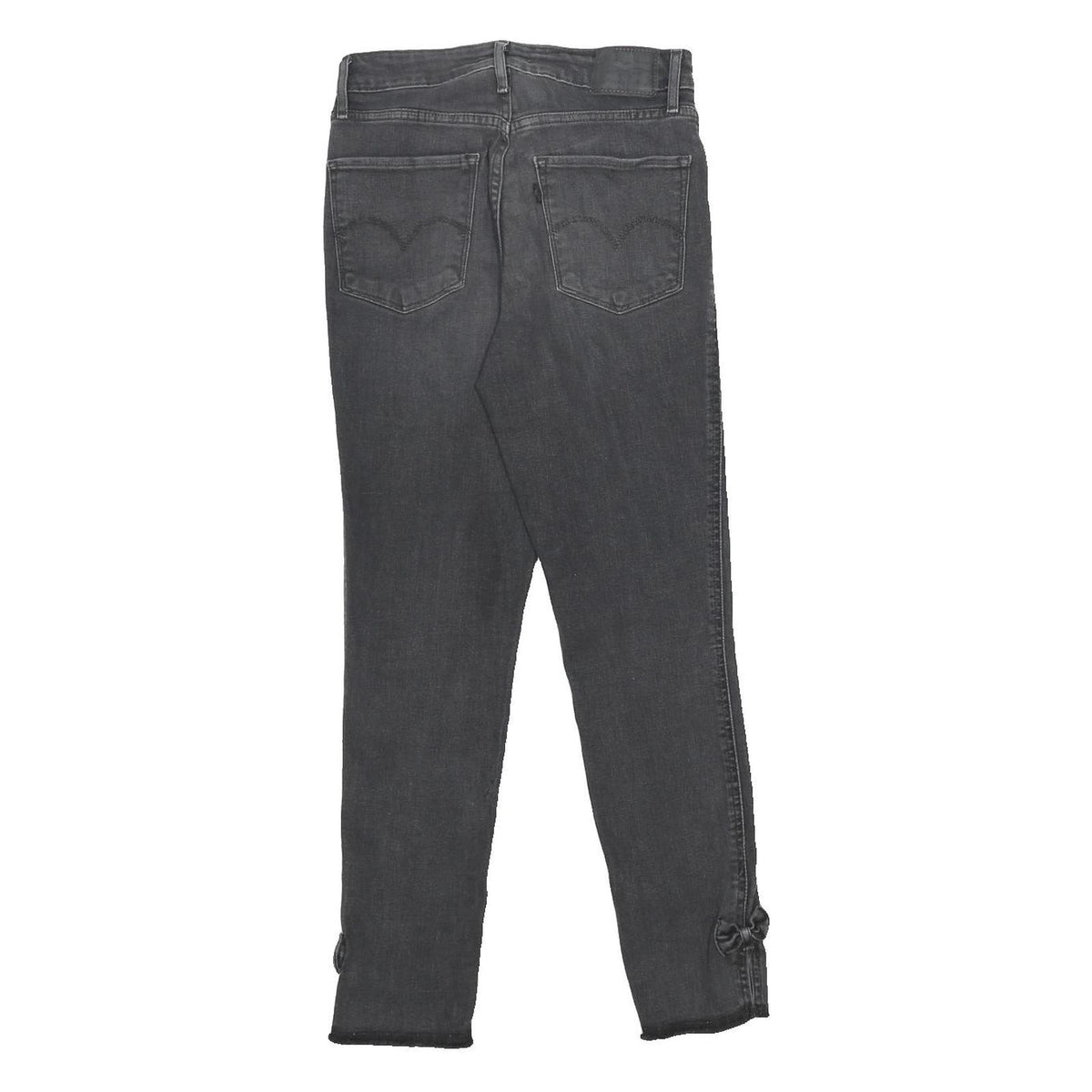 LEVI'S 721 Womens Slim Black Denim Raw Hem Bow Detail W27 L27 Jeans
