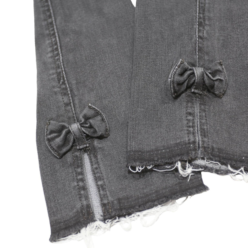 LEVI'S 721 Womens Slim Black Denim Raw Hem Bow Detail W27 L27 Jeans