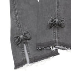 LEVI'S 721 Womens Slim Black Denim Raw Hem Bow Detail W27 L27 Jeans