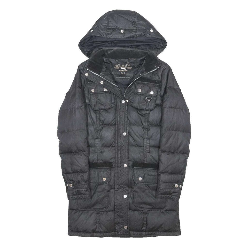 BARBOUR Womens Black Quilted Jacket UK 8 Polyester Blend Long Sleeve Hooded Zip