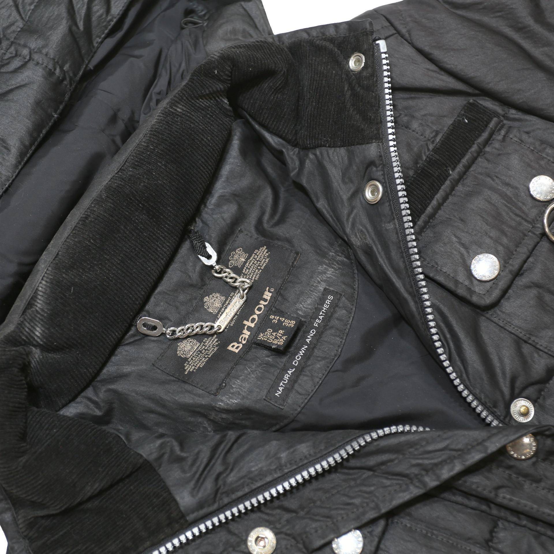 BARBOUR Womens Black Quilted Jacket UK 8 Polyester Blend Long Sleeve Hooded Zip