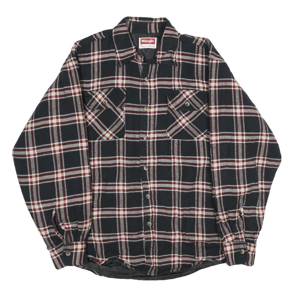 WRANGLER Mens Black & Burgundy Check Jacket L Cotton Blend Button Closure