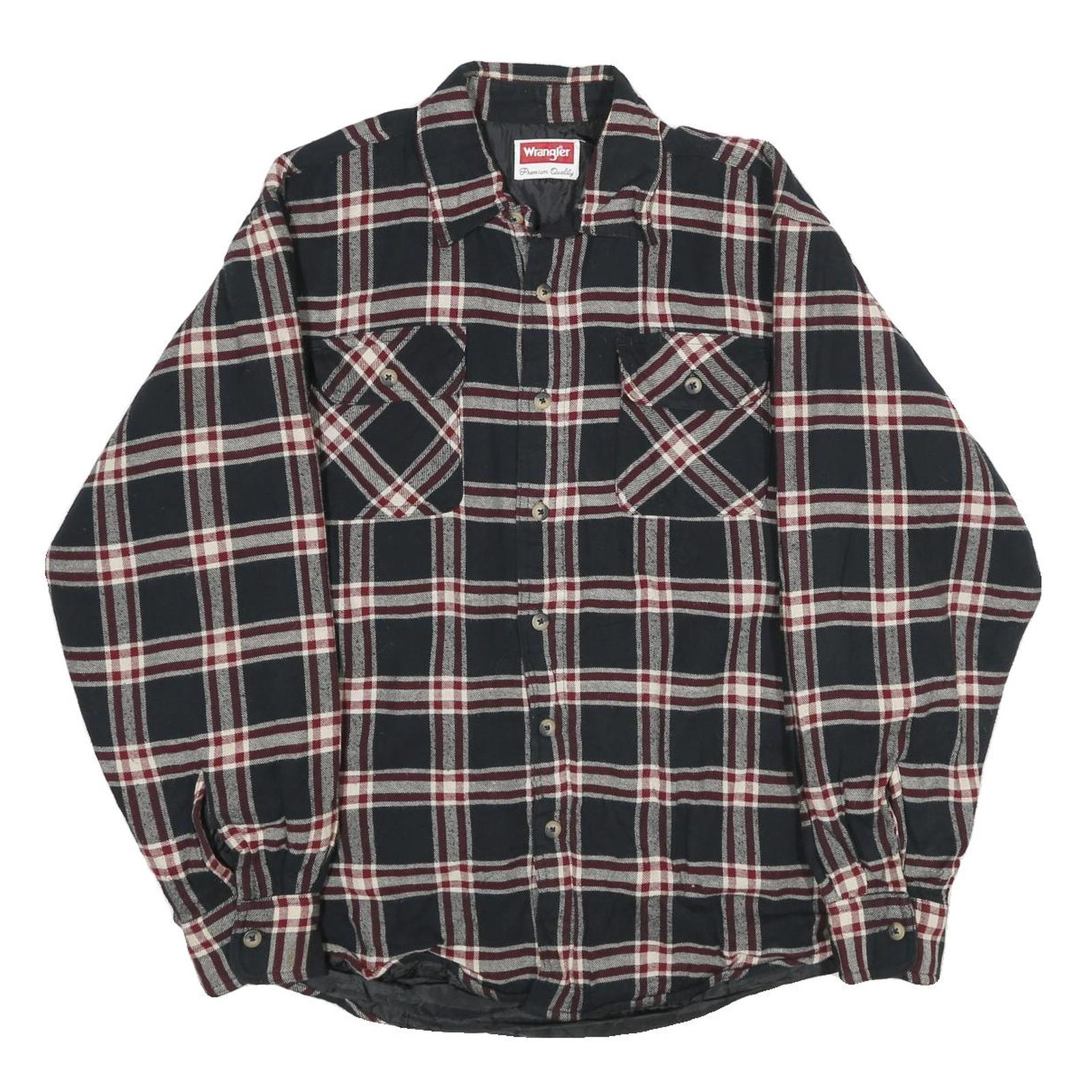 WRANGLER Mens Black & Burgundy Check Jacket L Cotton Blend Button Closure