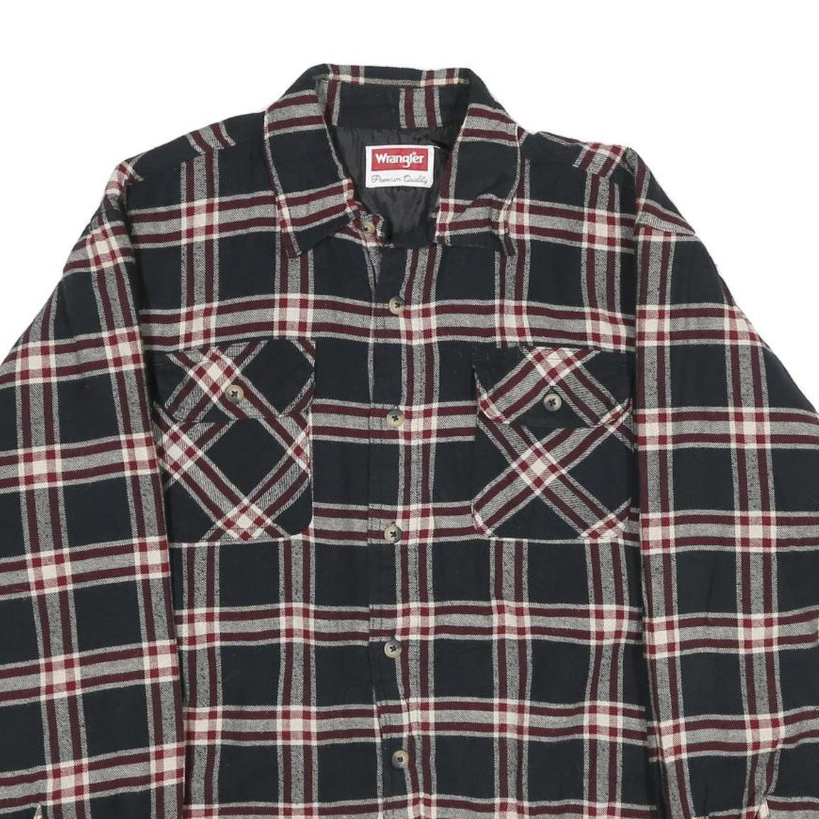 WRANGLER Mens Black & Burgundy Check Jacket L Cotton Blend Button Closure