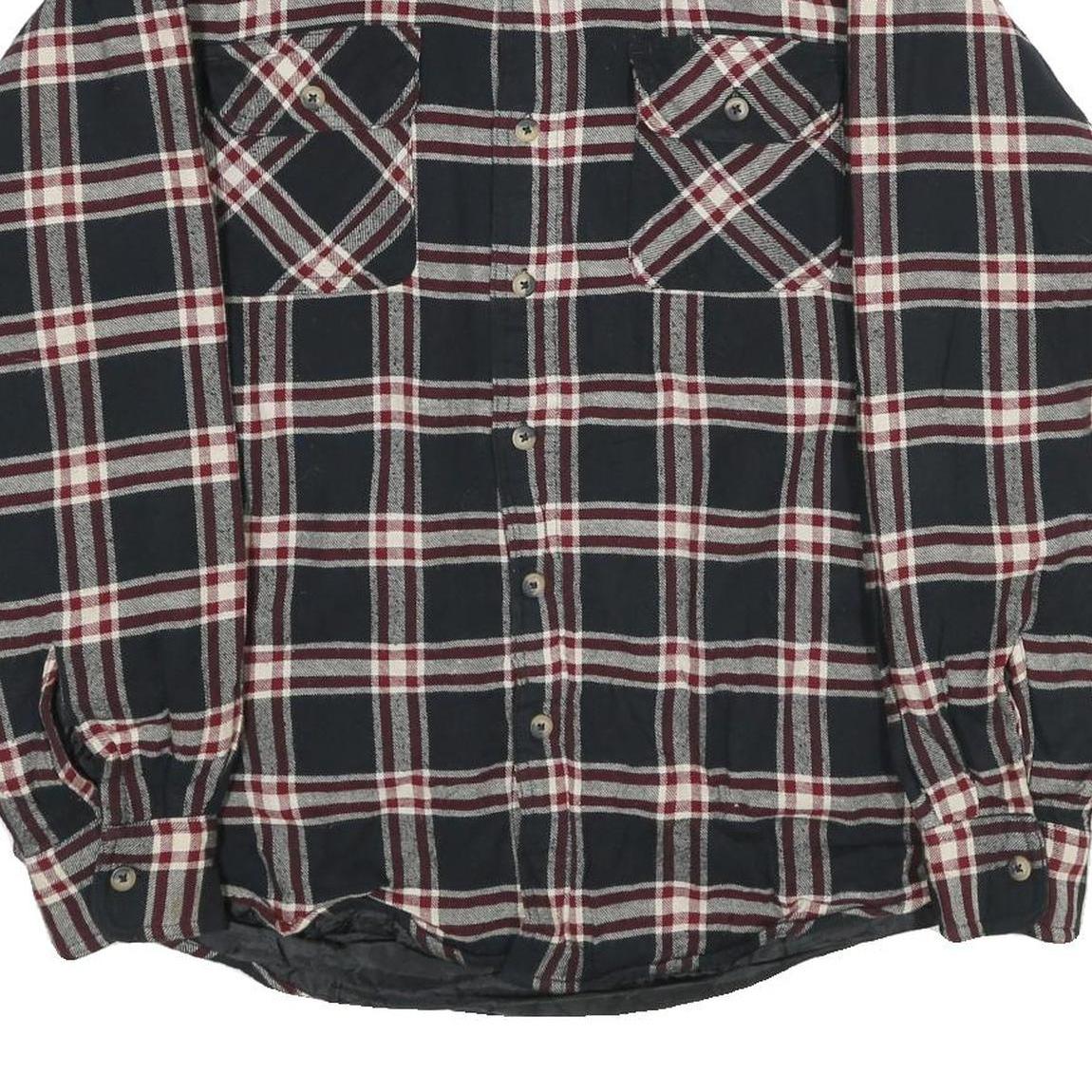 WRANGLER Mens Black & Burgundy Check Jacket L Cotton Blend Button Closure