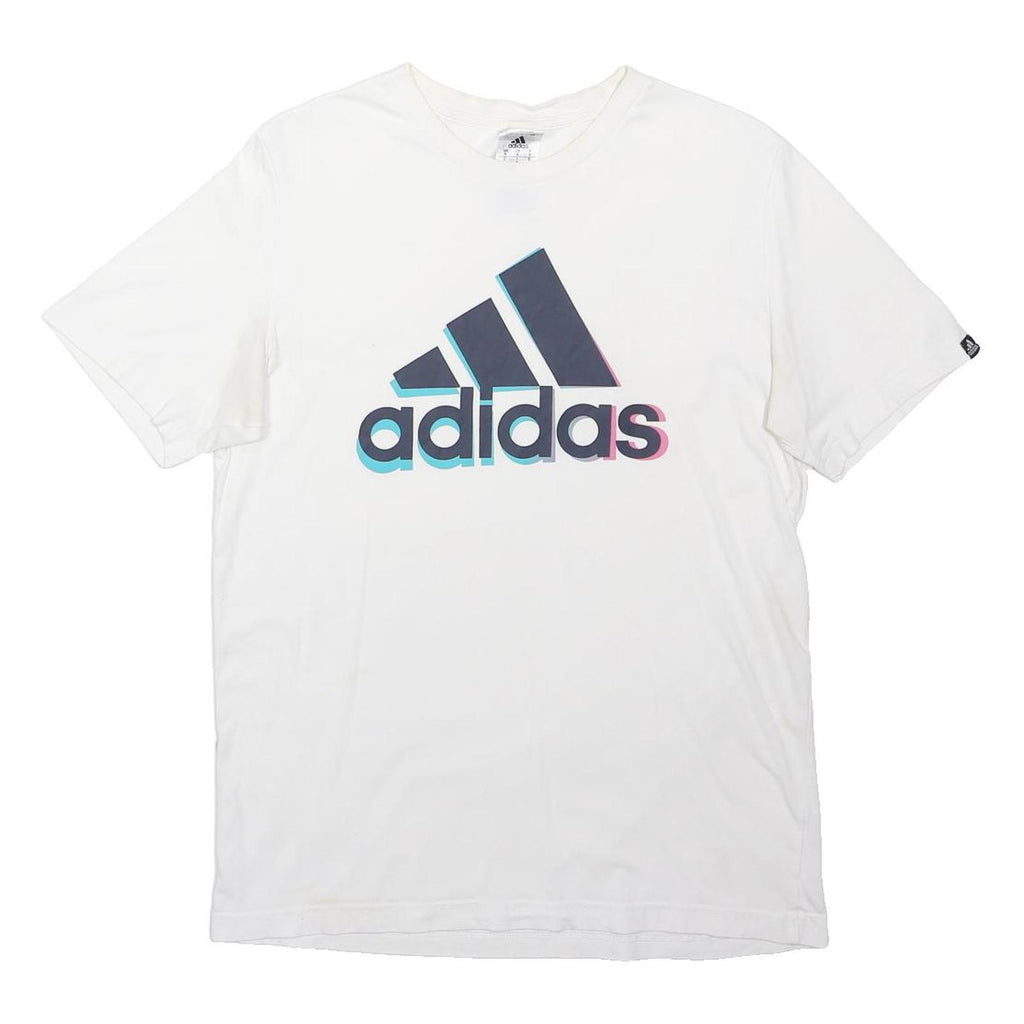 ADIDAS Mens White Cotton Blend Graphic Logo T-Shirt S Short Sleeve Crew Neck