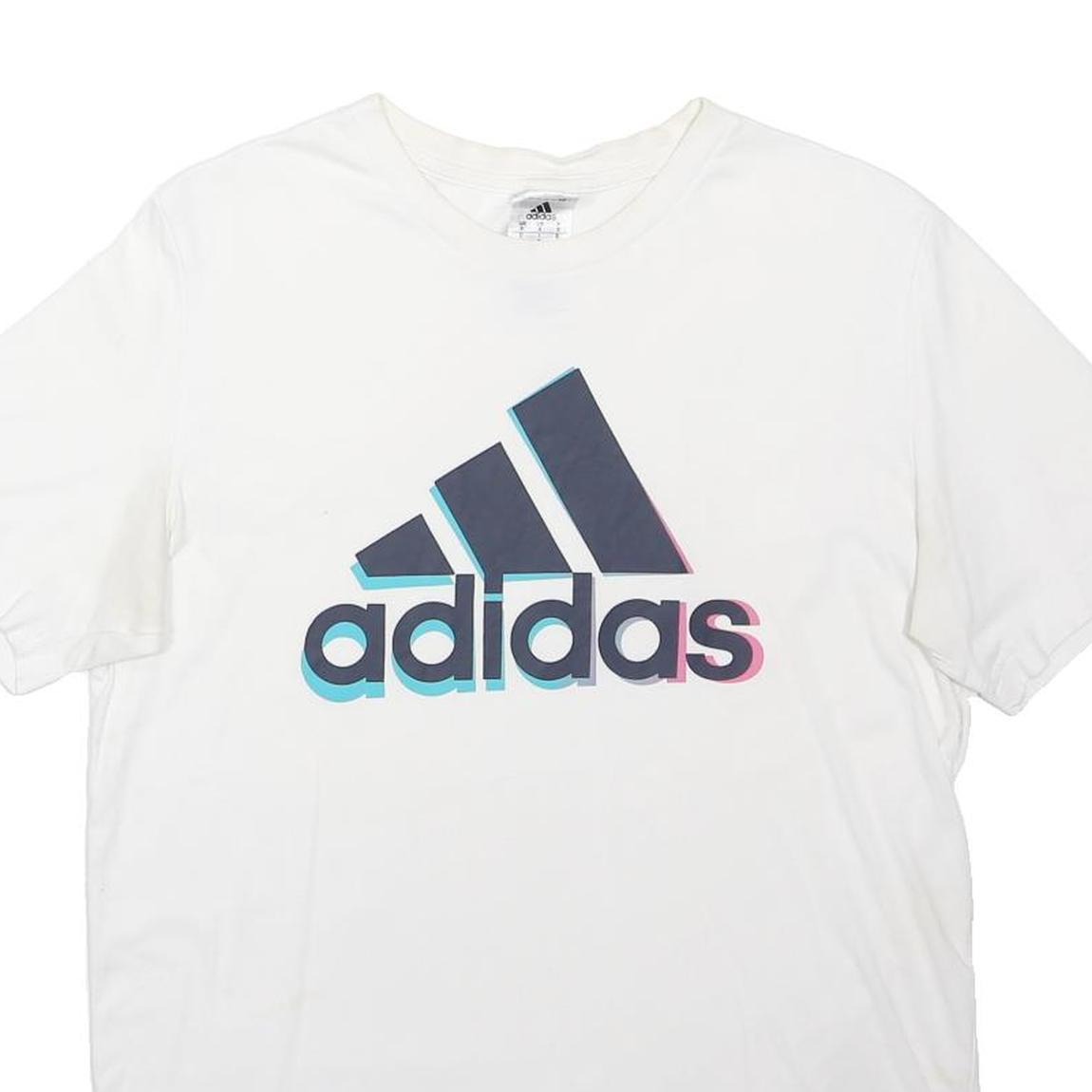 ADIDAS Mens White Cotton Blend Graphic Logo T-Shirt S Short Sleeve Crew Neck
