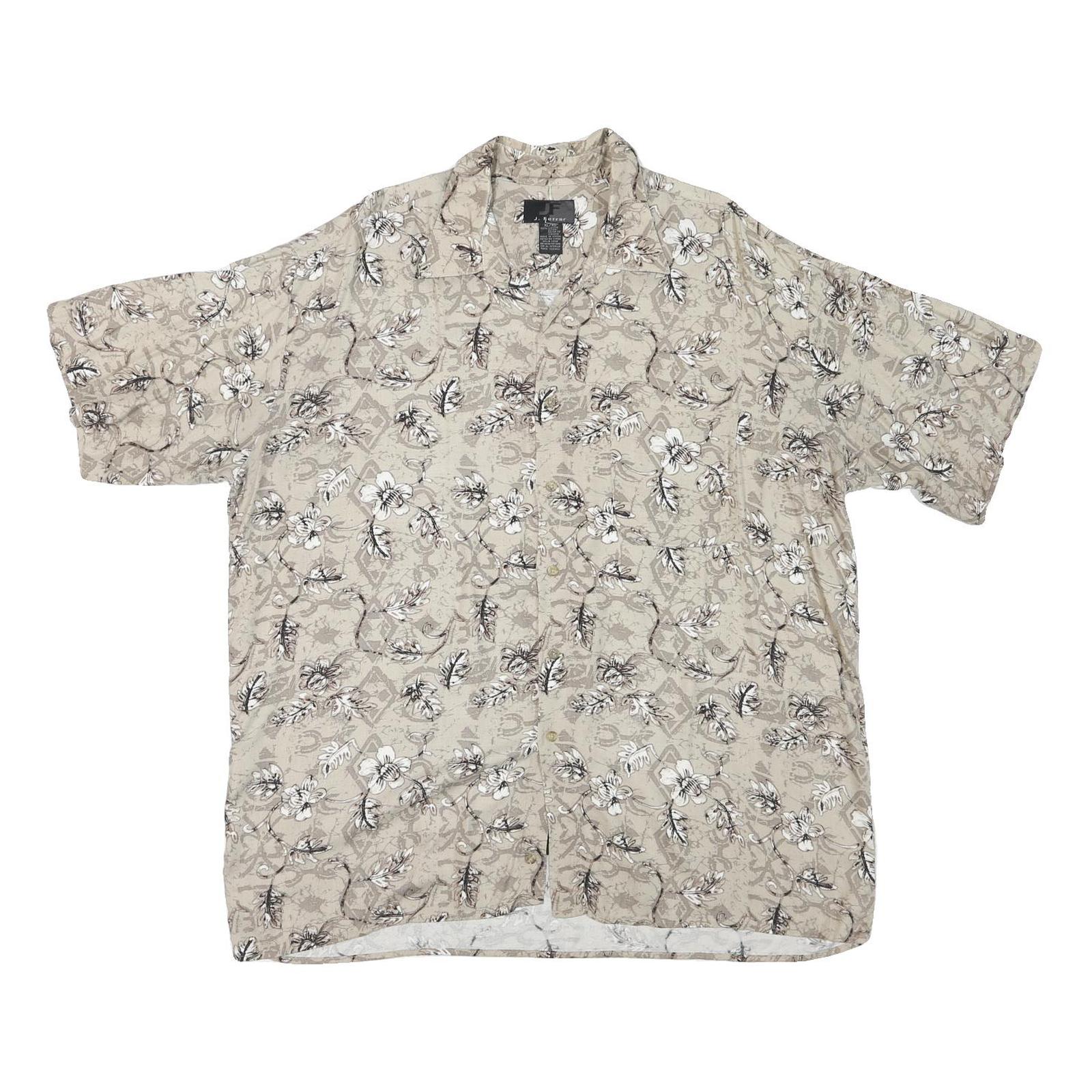 J FERRAR Mens Beige Rayon Floral Shirt XL Summer Casual Relaxed Fit