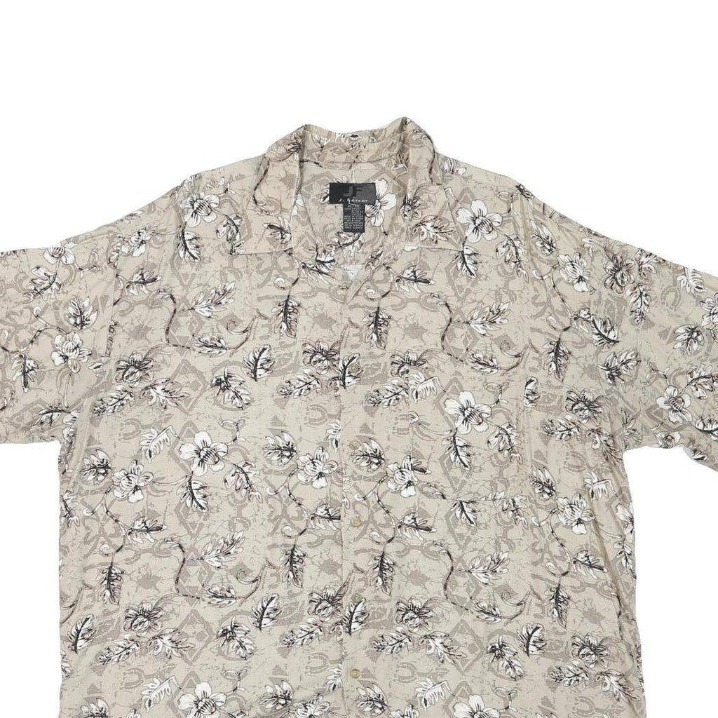 J FERRAR Mens Beige Rayon Floral Shirt XL Summer Casual Relaxed Fit