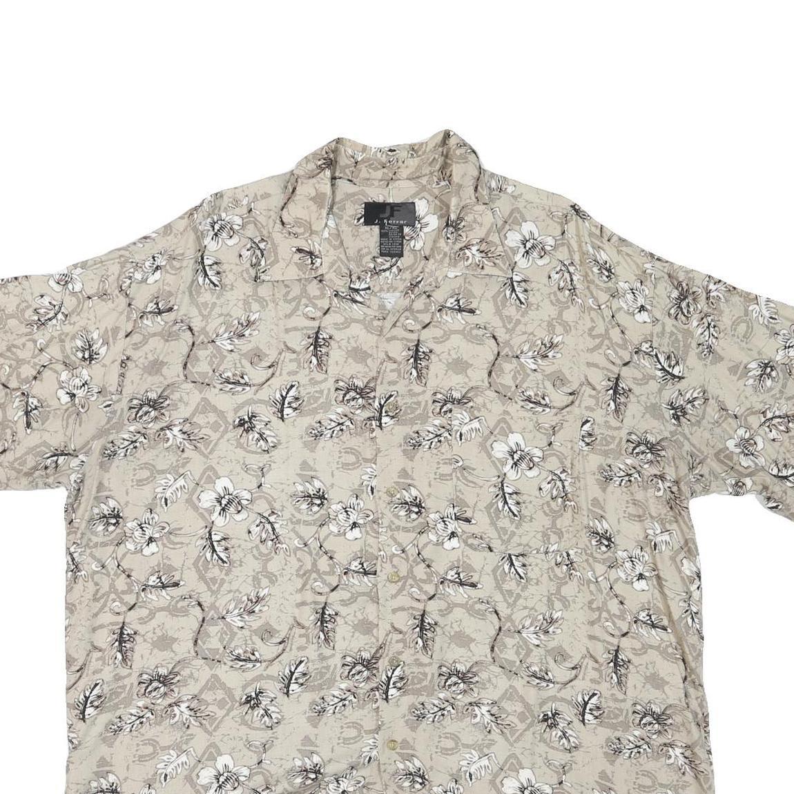 J FERRAR Mens Beige Rayon Floral Shirt XL Summer Casual Relaxed Fit