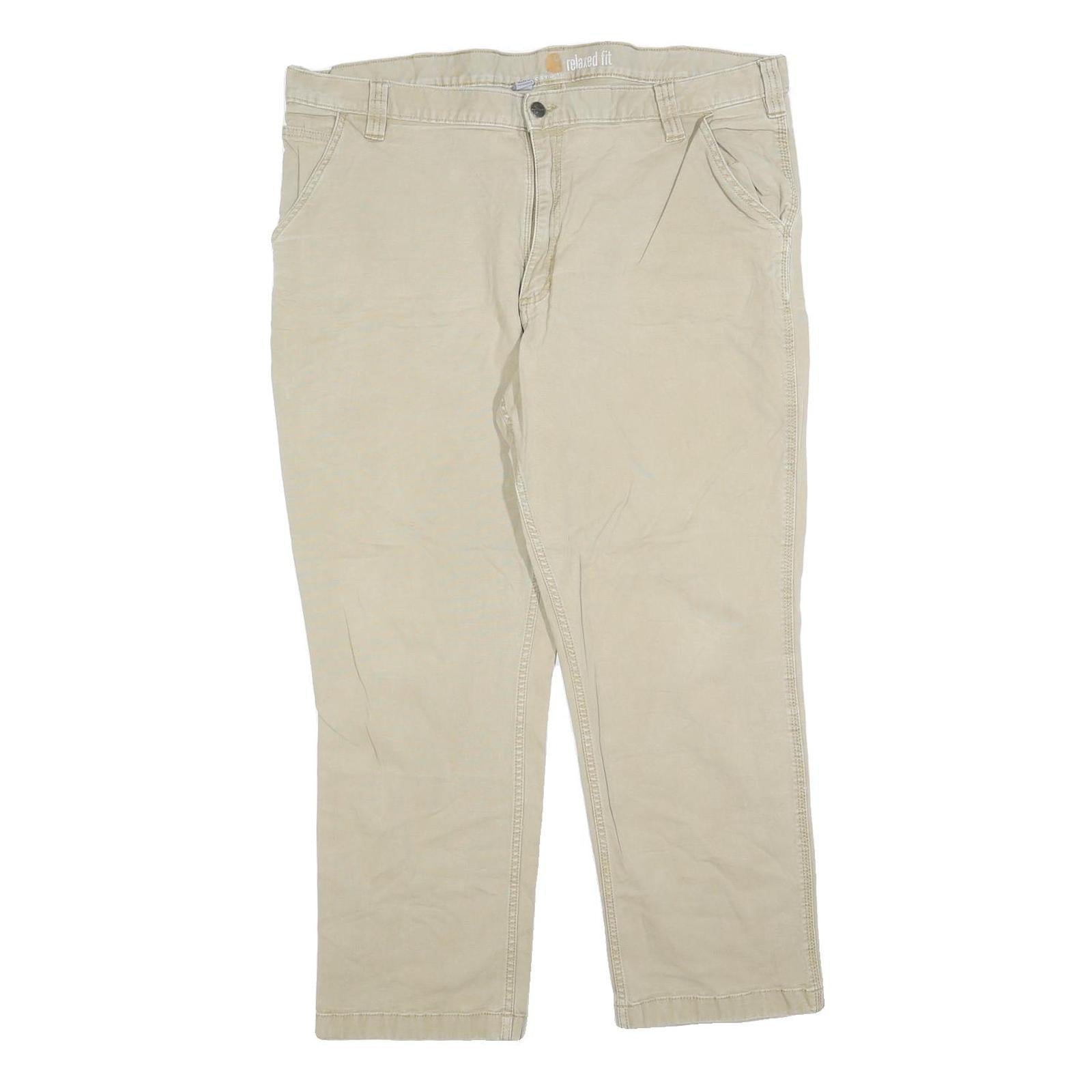 CARHARTT Mens Cotton Blend Beige Relaxed Tapered Trousers W42 L27 Workwear Zip