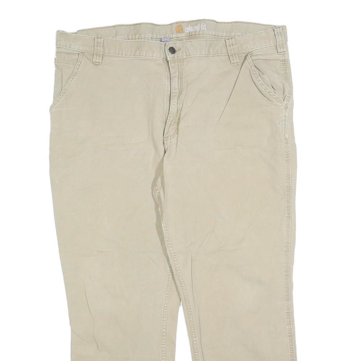 CARHARTT Mens Cotton Blend Beige Relaxed Tapered Trousers W42 L27 Workwear Zip