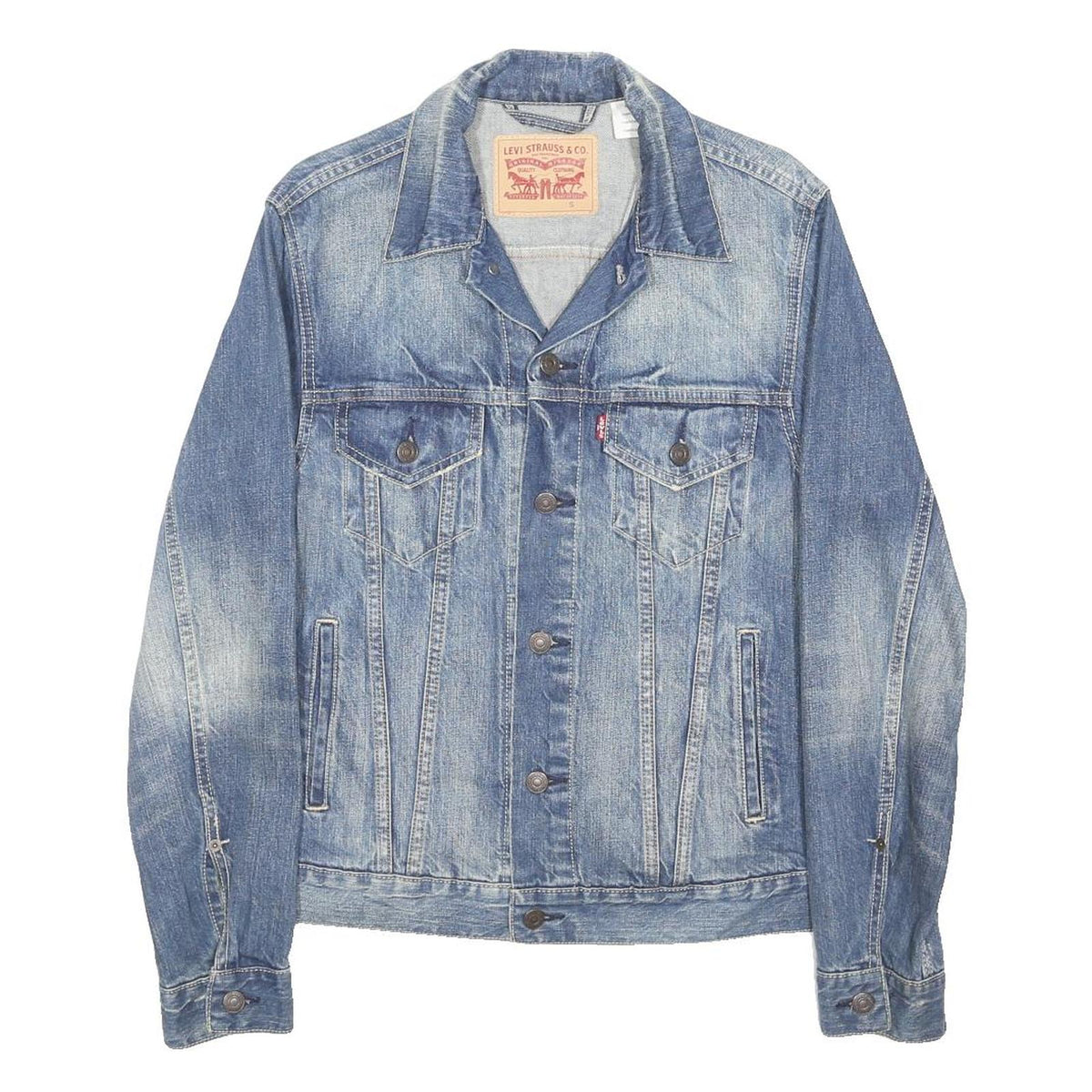 LEVI'S Mens Blue Denim Jacket S Cotton Blend Button Closure Classic Style Casual
