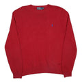 POLO RALPH LAUREN Mens Red Plain Jumper Crew Neck Basic Knit Cotton M Zip
