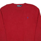 POLO RALPH LAUREN Mens Red Plain Jumper Crew Neck Basic Knit Cotton M Zip