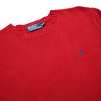 POLO RALPH LAUREN Mens Red Plain Jumper Crew Neck Basic Knit Cotton M Zip