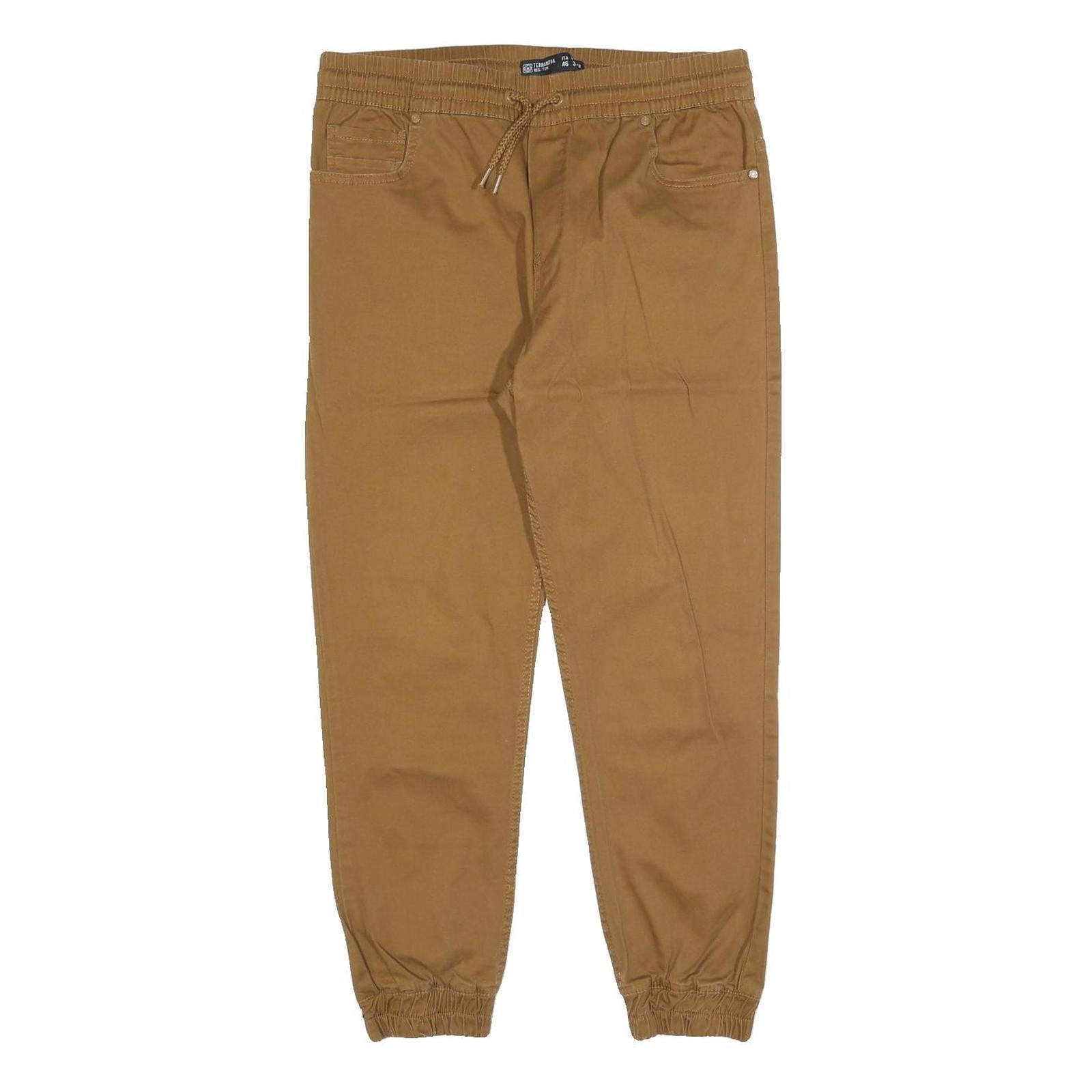 TERRANOVA Mens Cotton Blend Brown Regular Jogger Trousers W32 L28 Drawstring