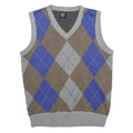 CAMBRIDGE CLASSICS Mens Grey & Brown Argyle V-Neck Patterned Basic Knit M Jumper
