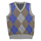 CAMBRIDGE CLASSICS Mens Grey & Brown Argyle V-Neck Patterned Basic Knit M Jumper