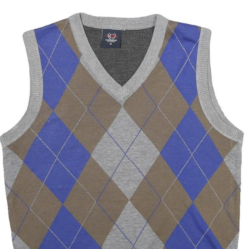 CAMBRIDGE CLASSICS Mens Grey & Brown Argyle V-Neck Patterned Basic Knit M Jumper